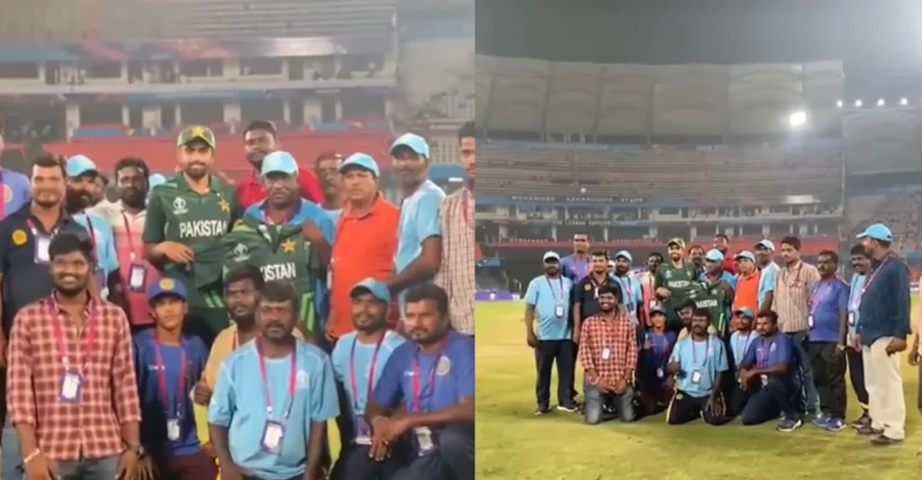 Babar Azam with Hyderabad Stadium ground staff L7wFuk